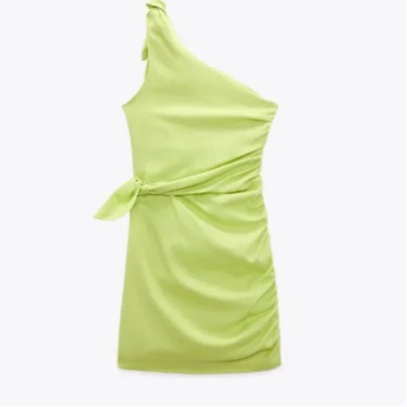 NEW ZARA TRAFALUC LIME GREEN ASYMMETRIC COCKTAIL PARTY MINI DRESS SZ XS (NWOT) - Picture 9 of 12